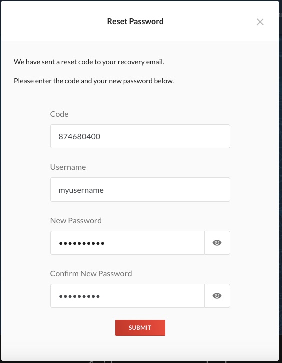 Reset password code