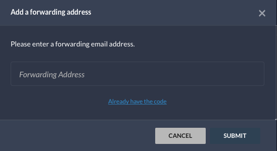 Click the Add a Forwarding Address link in the Forwarding section